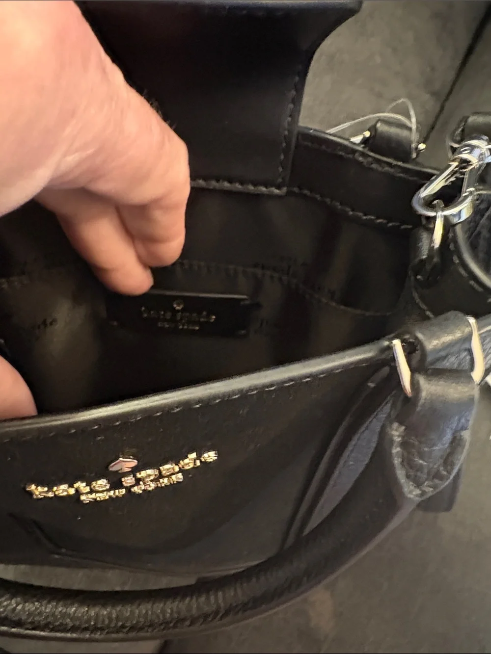 kate spade Black Leather Mini Top-Handle Crossbody with Gold Hardware